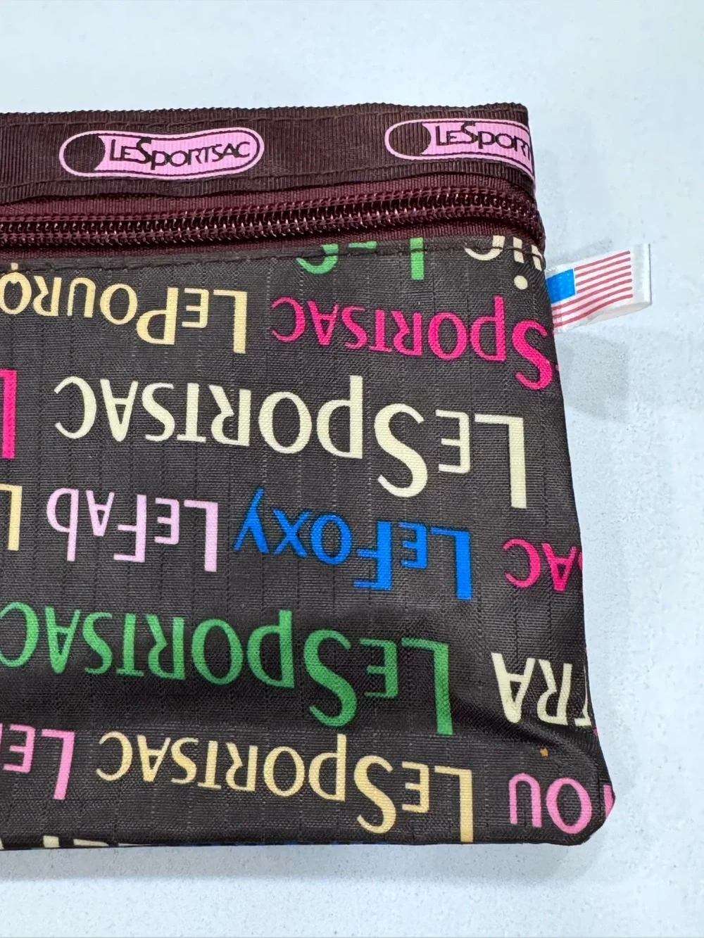 Vintage LeSportsac USA Zip Pouch Cosmetic Bag Logo Print